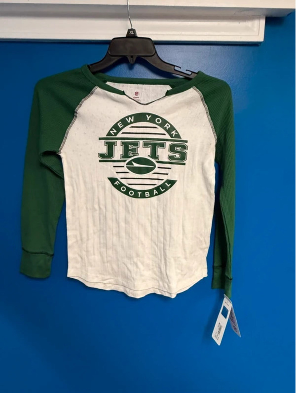 NWT N New York Jets Long Sleeve Pointelle Raglan Shirt Girls Large 10/12